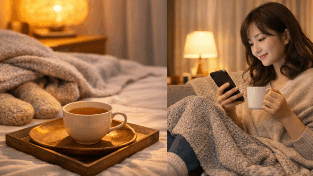 冷えと不眠に悩む夜のセルフケアイメージ